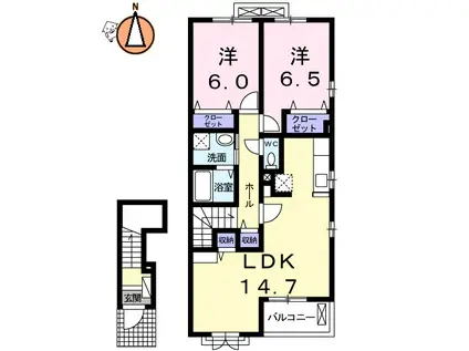 ロータス南島田D(2LDK/2階)の間取り写真