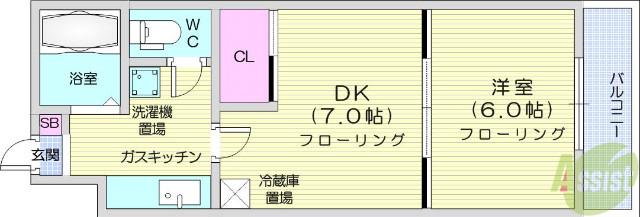 イーグルハイツ萩野町(2K/4階)の間取り写真