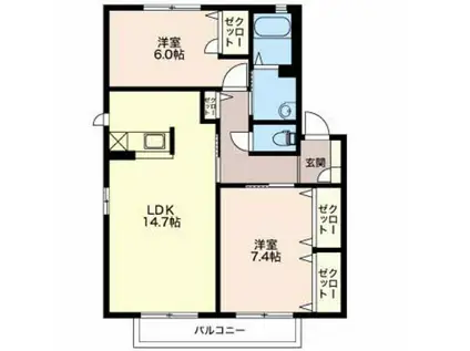 ソレーユ上原A(2LDK/2階)の間取り写真