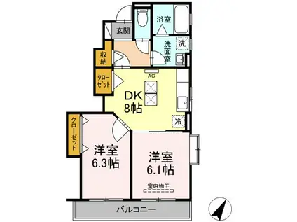 ハイツ曙III(2DK/1階)の間取り写真