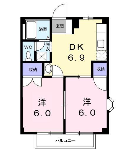 クリスタルハイツ平賀B(2DK/1階)の間取り写真