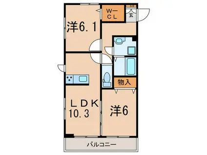 ウッドガーデン泉(2LDK/2階)の間取り写真