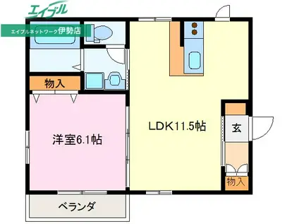 アスピラシオン伊勢(1LDK/2階)の間取り写真