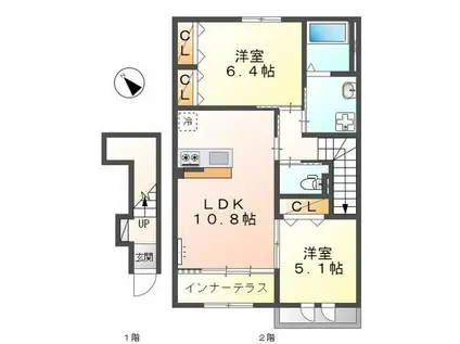 A-WAVE 八王子 栗東市辻(2LDK/2階)の間取り写真