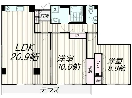 シャドーウィング洗足池(2LDK/1階)の間取り写真
