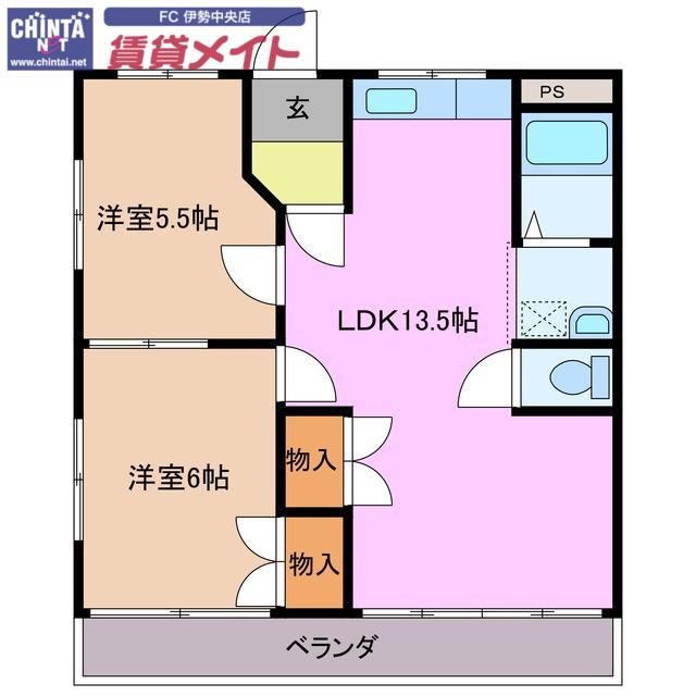 ハイブリッジ湯田(2LDK/2階)の間取り写真