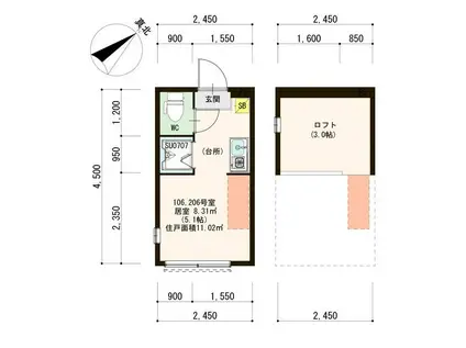 ハーモニーテラス志茂XII(ワンルーム/1階)の間取り写真