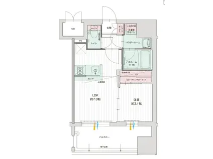 グランフォーレプライム千早(1LDK/12階)の間取り写真