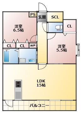 ロザリアン九品寺(2LDK/6階)の間取り写真