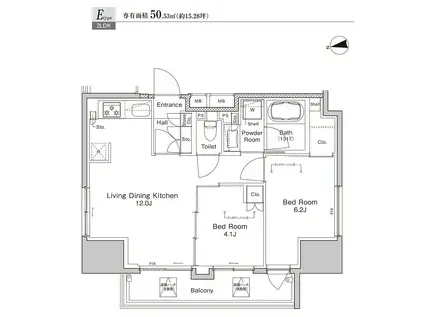 プラウドフラット浅草雷門(2LDK/13階)の間取り写真