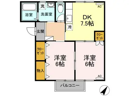 グリーンヴィレッジC棟(2DK/2階)の間取り写真