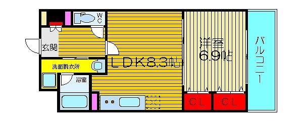 サザンパークス(1LDK/3階)の間取り写真
