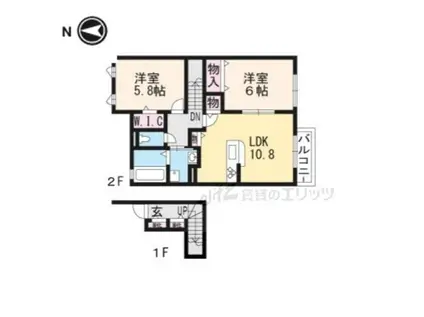 エスポワール森脇A棟(2LDK/2階)の間取り写真