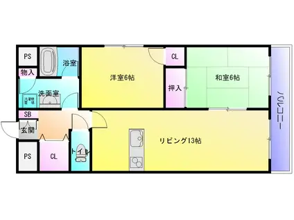 エムライフ宮町(2LDK/4階)の間取り写真