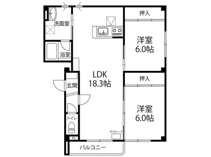 ネオルーセント(2LDK/3階)の間取り写真