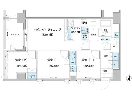 ガーデニエール砧レジデンス(3LDK/4階)の間取り写真
