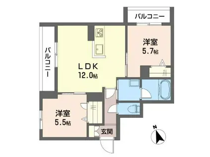 ピッコ ヴィア ソーレ杉並(2LDK/2階)の間取り写真