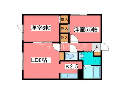 ひだまりと若葉のステラ(2LDK/2階)の間取り写真