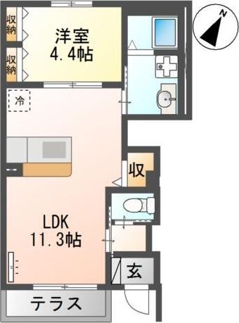 GRANDPURE AMINO(1LDK/1階)の間取り写真