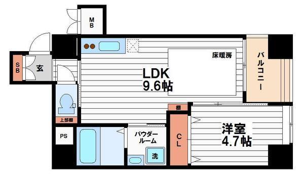 セントロイヤルクラブ谷町(1LDK/5階)の間取り写真