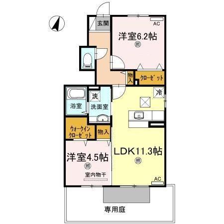 ヴェルデ柞原(2LDK/1階)の間取り写真
