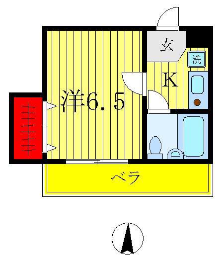 サポーレ北松戸(1K/2階)の間取り写真