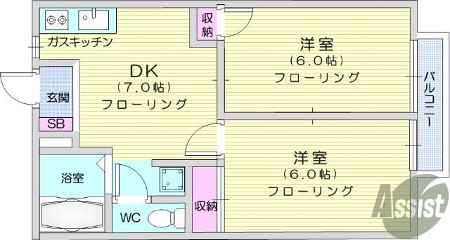 アーバンステートⅠ(2DK/2階)の間取り写真