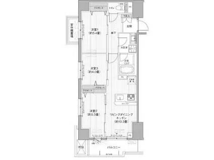 関寅ビル第10(3LDK/3階)の間取り写真