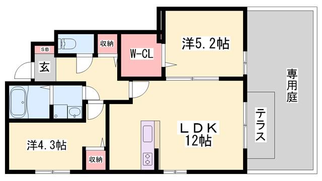 クローバーシャトレ(2LDK/1階)の間取り写真