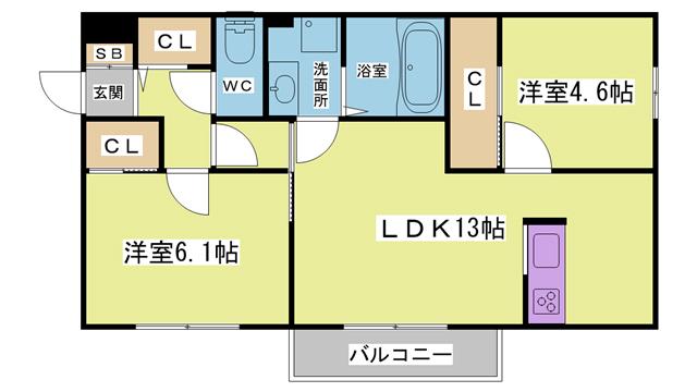 ラ・ヴェール杉尾台(2LDK/3階)の間取り写真