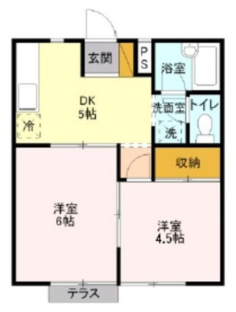 コスモプラザB(2DK/1階)の間取り写真