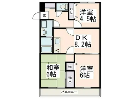 プラシード梅ヶ丘(3DK/2階)の間取り写真