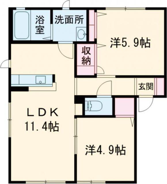サクラージュII  B棟(2LDK/1階)の間取り写真