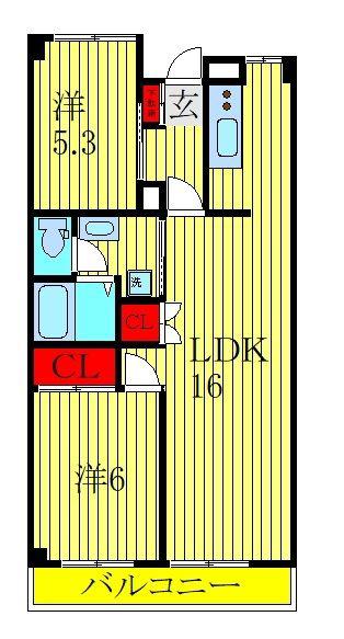シャインクロコ(2LDK/3階)の間取り写真