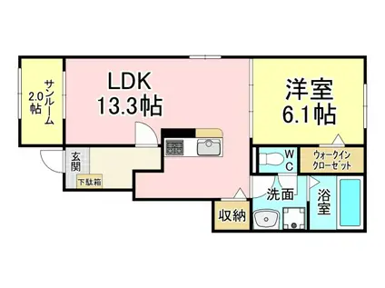 バランタインII(1LDK/1階)の間取り写真
