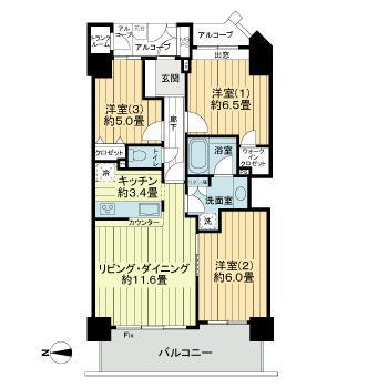 ライオンズタワー仙台広瀬(3LDK/22階)の間取り写真