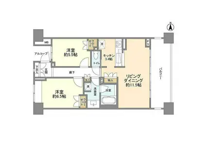 パークハウス清澄白河リバーサイド(2LDK/5階)の間取り写真