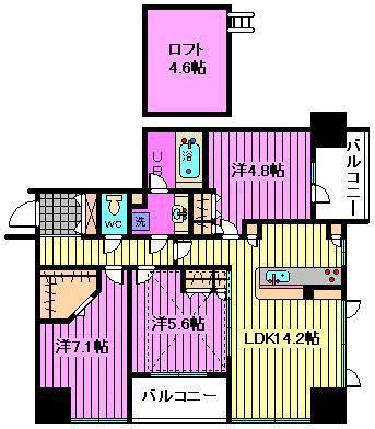 コンフォリア大宮(3LDK/4階)の間取り写真