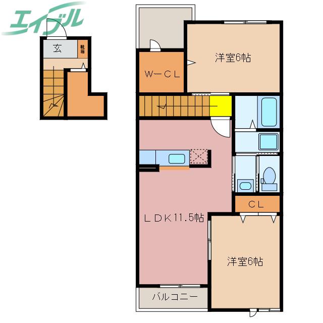 フルール(2LDK/2階)の間取り写真