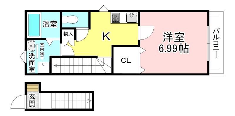ゆめのぴーすII(1K/2階)の間取り写真