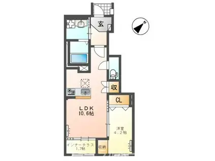 ニュークラリス(1LDK/1階)の間取り写真