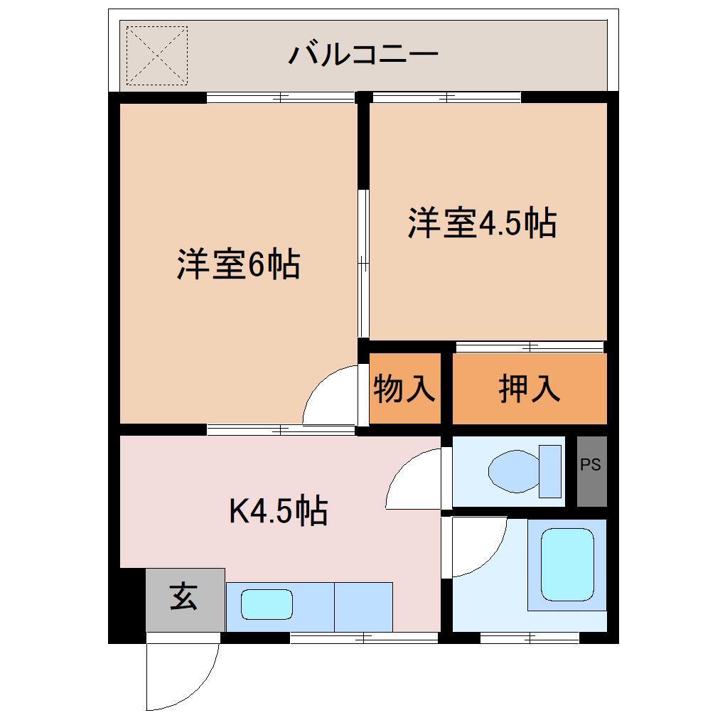 第一浅羽野ハイツ(2K/3階)の間取り写真