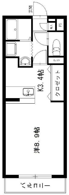 バロンウィズI・II(ワンルーム/3階)の間取り写真