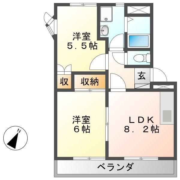ヴィラフィオーレ(2DK/2階)の間取り写真