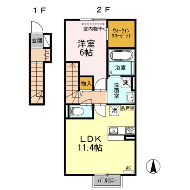 エスポワール美沢(1LDK/2階)の間取り写真