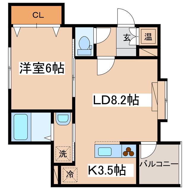 グレンツェントディーア(1LDK/2階)の間取り写真