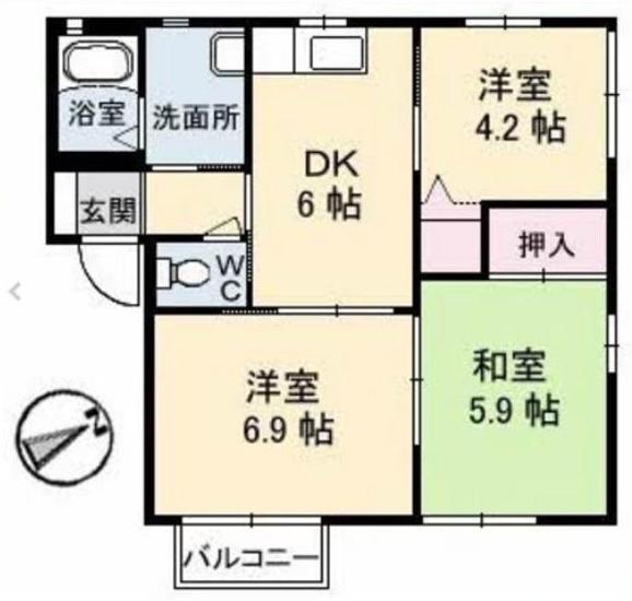 グリーンハイツ三和II(3DK/2階)の間取り写真