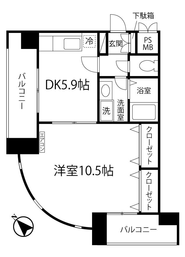 MASA BLDG /マサビルディング(1DK/9階)の間取り写真