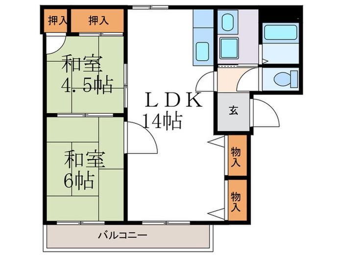ウエスト HILL A棟(2LDK/1階)の間取り写真