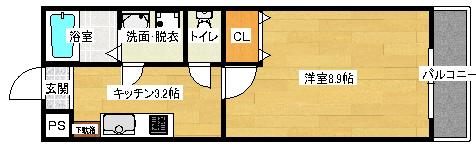 デルタ幟町(1K/10階)の間取り写真